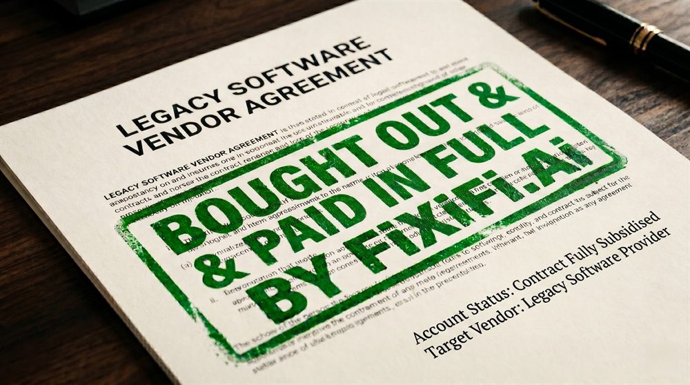 Legacy software vendor agreement stamped: Bought out & paid in full by FiXiFi.Ai